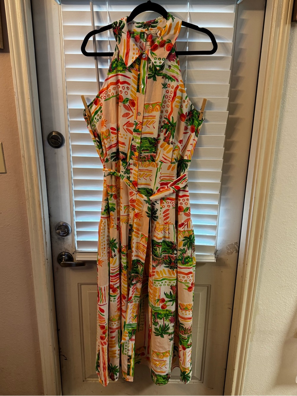 Cato Tropical Print Halter Maxi Dress - White, Green, Orange, Yellow, Red
